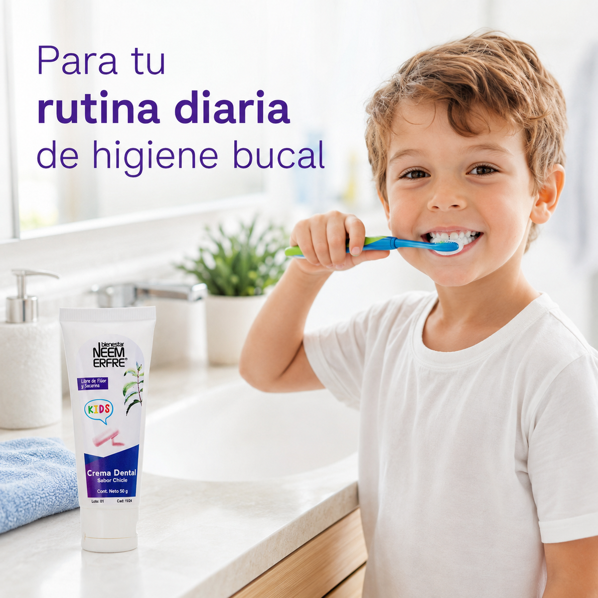 Crema dental infantil sabor chicle para niños