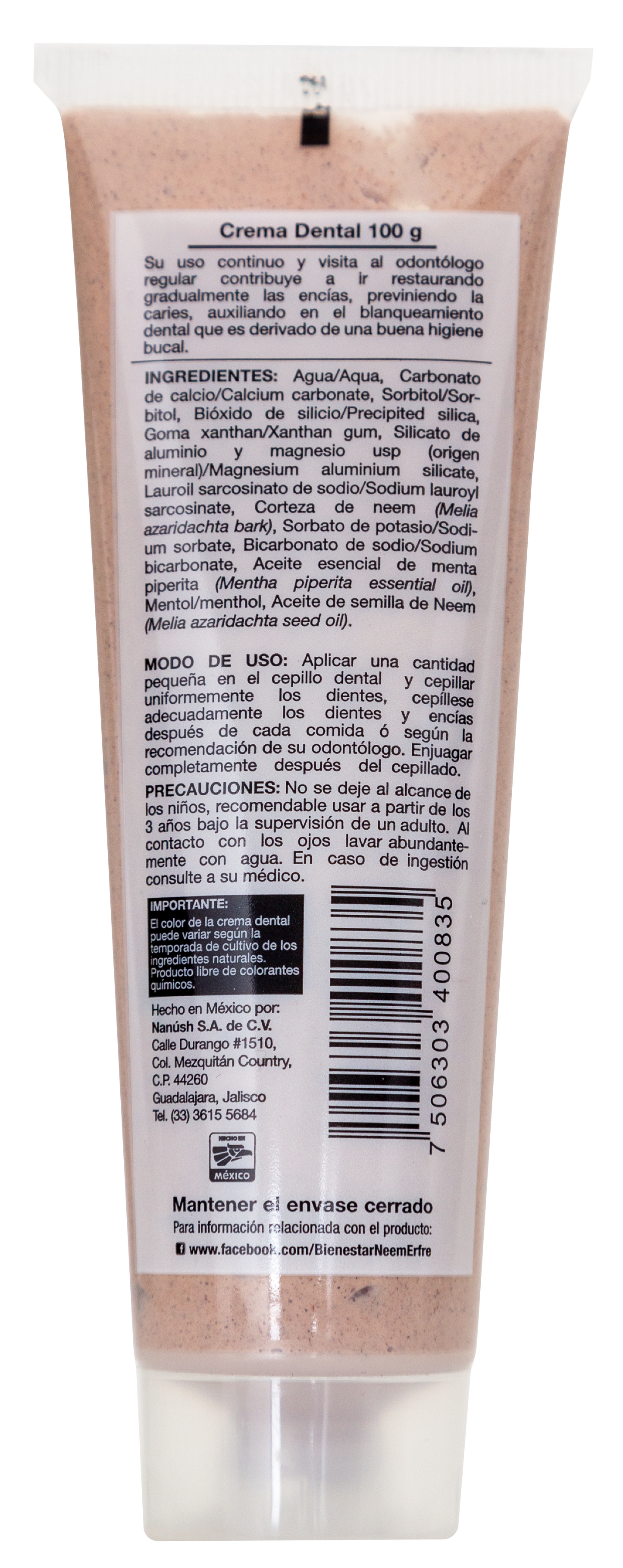 Crema dental de corteza de neem sabor menta