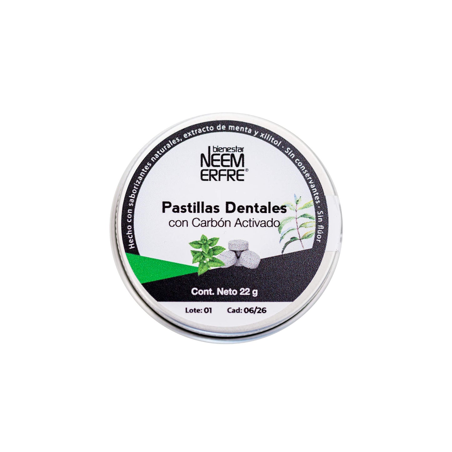 Tableta dental de carbon activado sin fluor