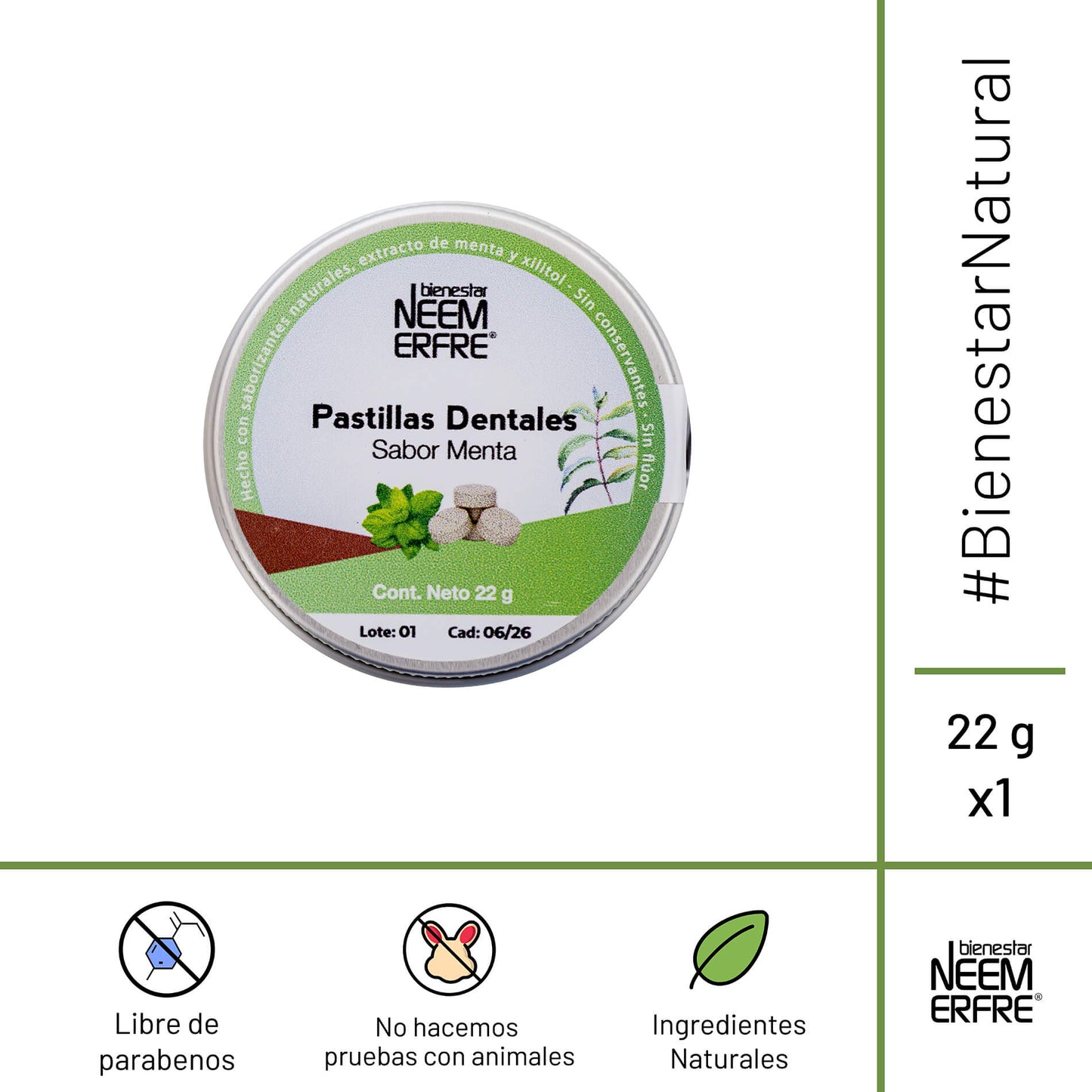 Tableta dental de carbon activado sin fluor
