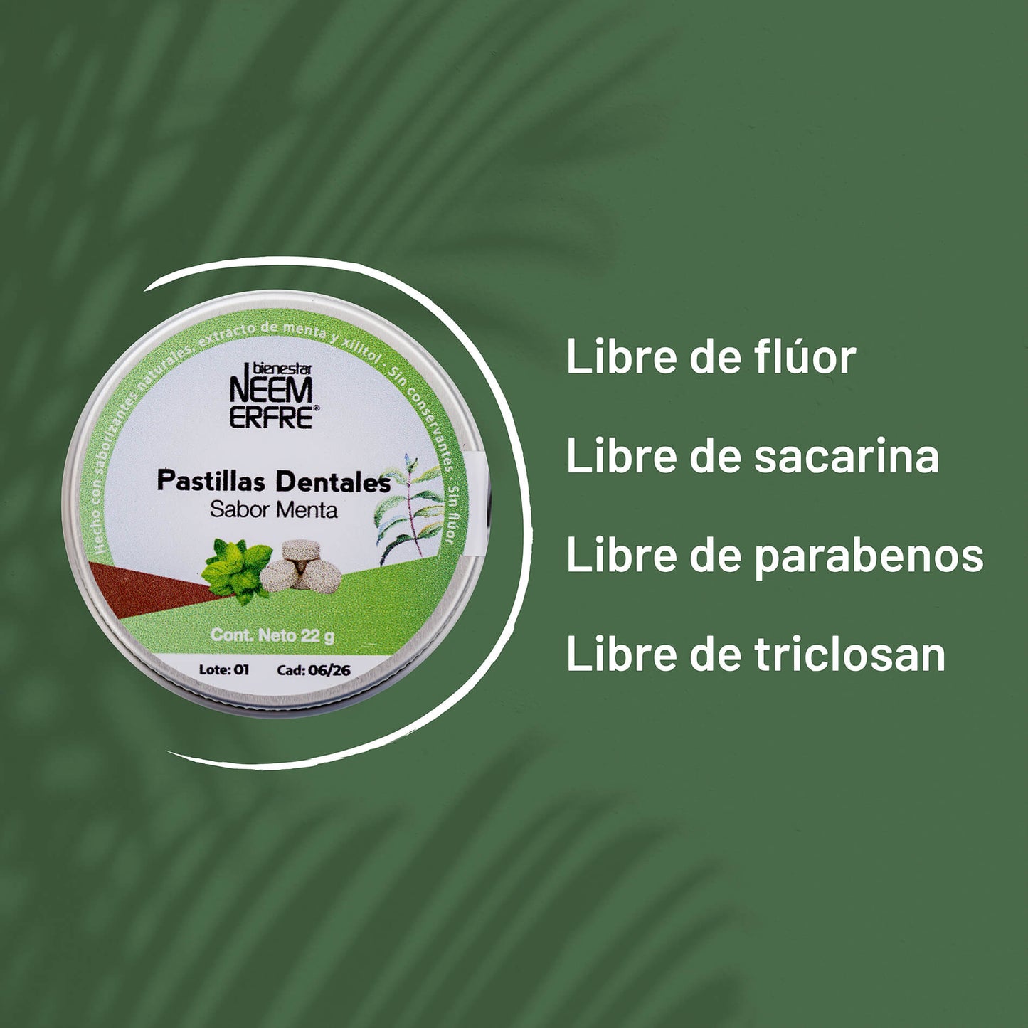 Tableta dental de carbon activado sin fluor