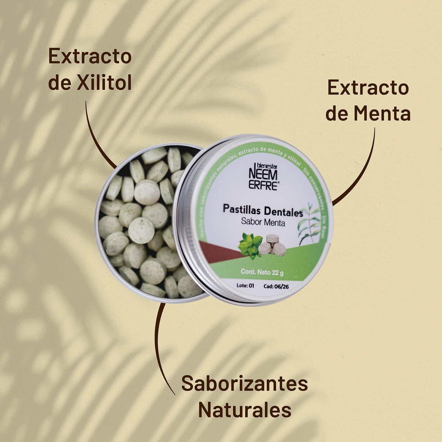 Tableta dental de carbon activado sin fluor