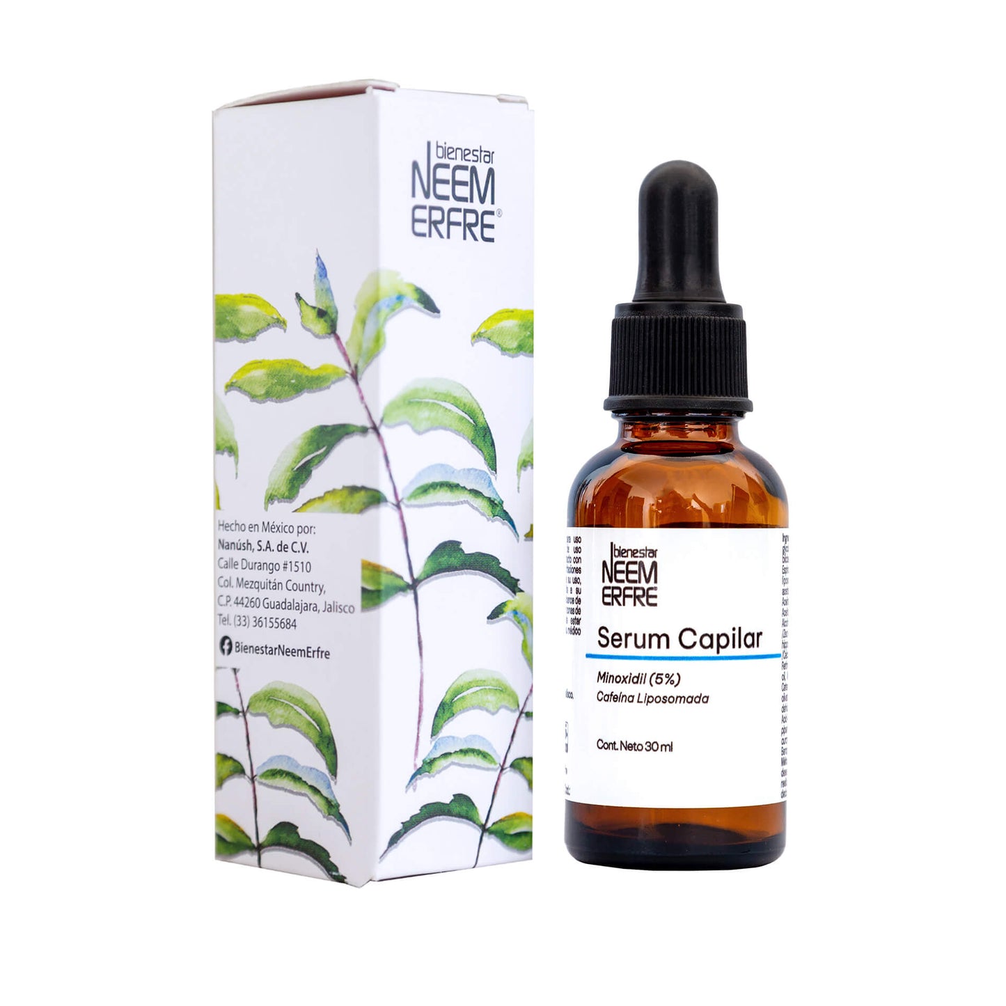 Serum capilar con minoxidil 5% y cafeina liposomada