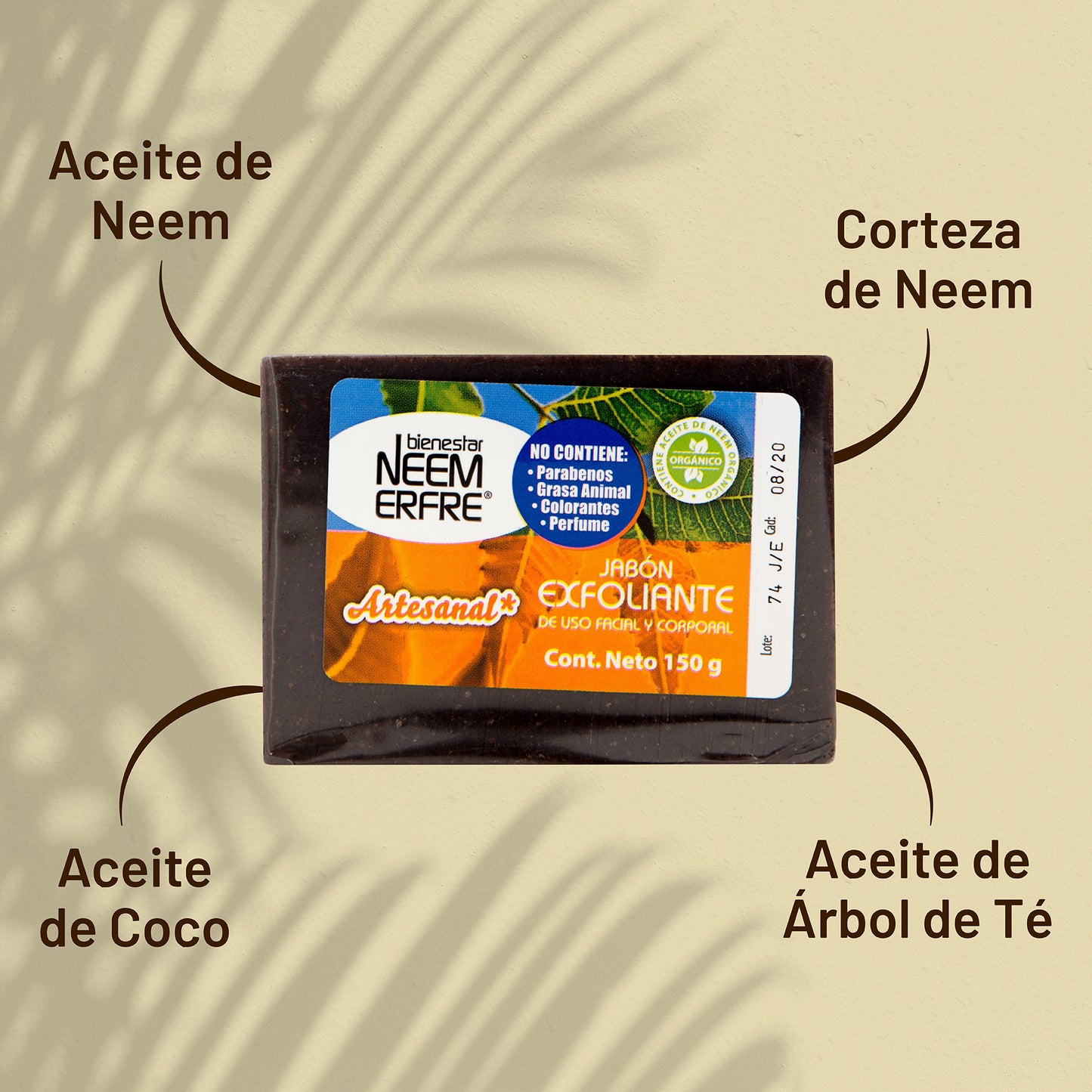 Jabón exfoliante de corteza de NEEM