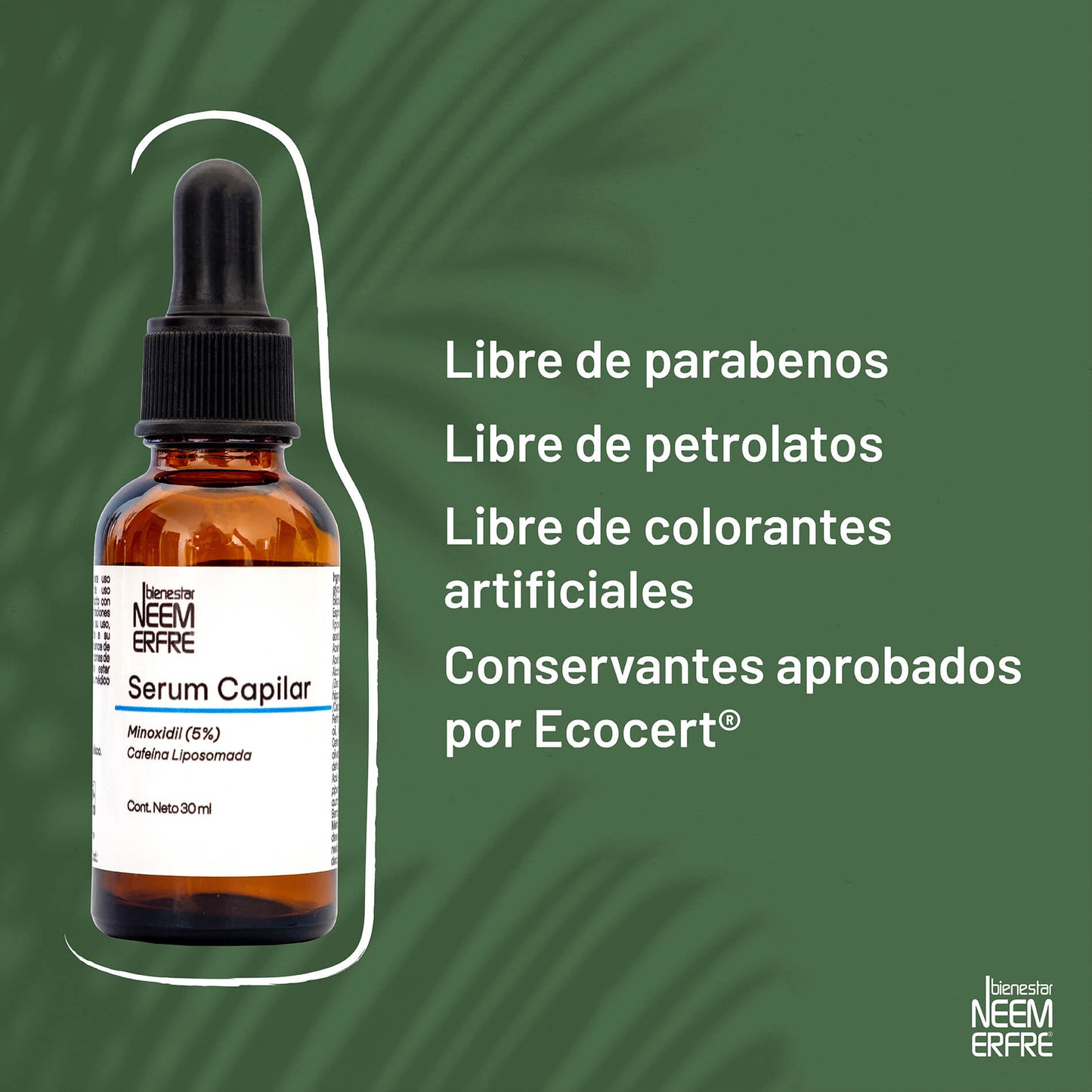 Serum capilar con minoxidil 5% y cafeina liposomada