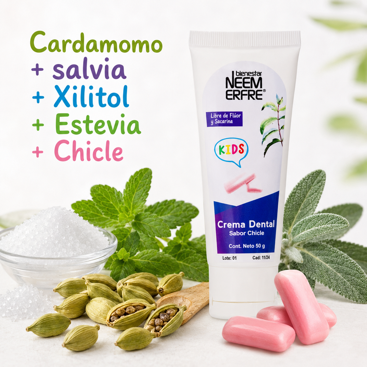 Crema dental infantil sabor chicle para niños