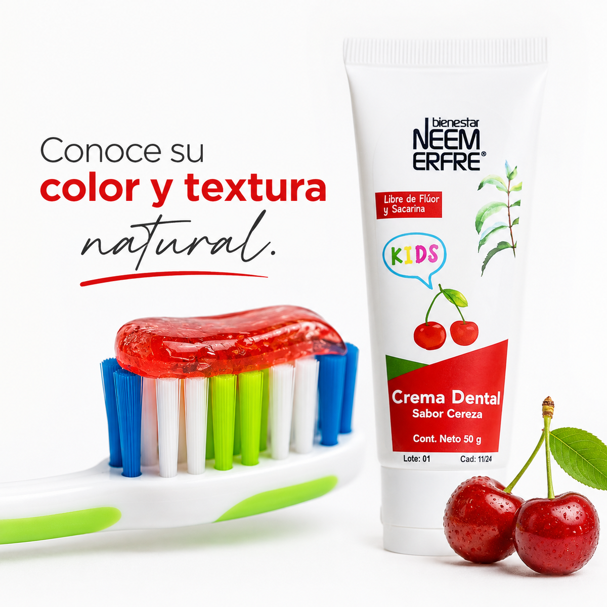 Crema dental infantil sabor cereza para niños