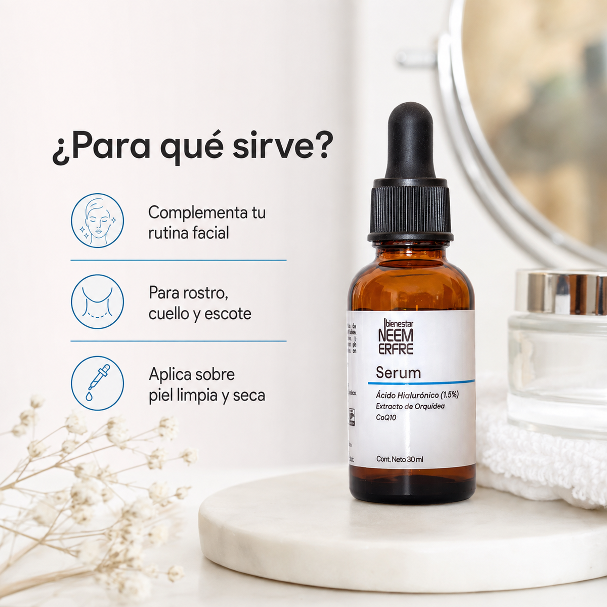 Serum de Ácido Hialurónico al 1.5% +  Coenzima Q10 + Escualano + extracto de orquídea