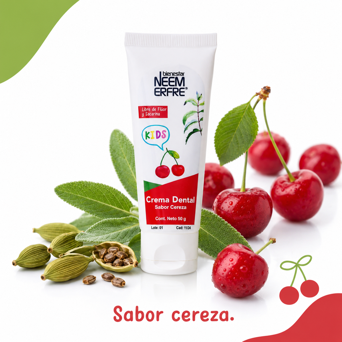 Crema dental infantil sabor cereza para niños