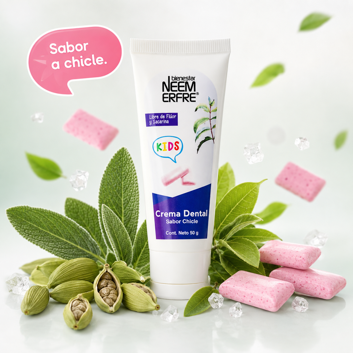 Crema dental infantil sabor chicle para niños
