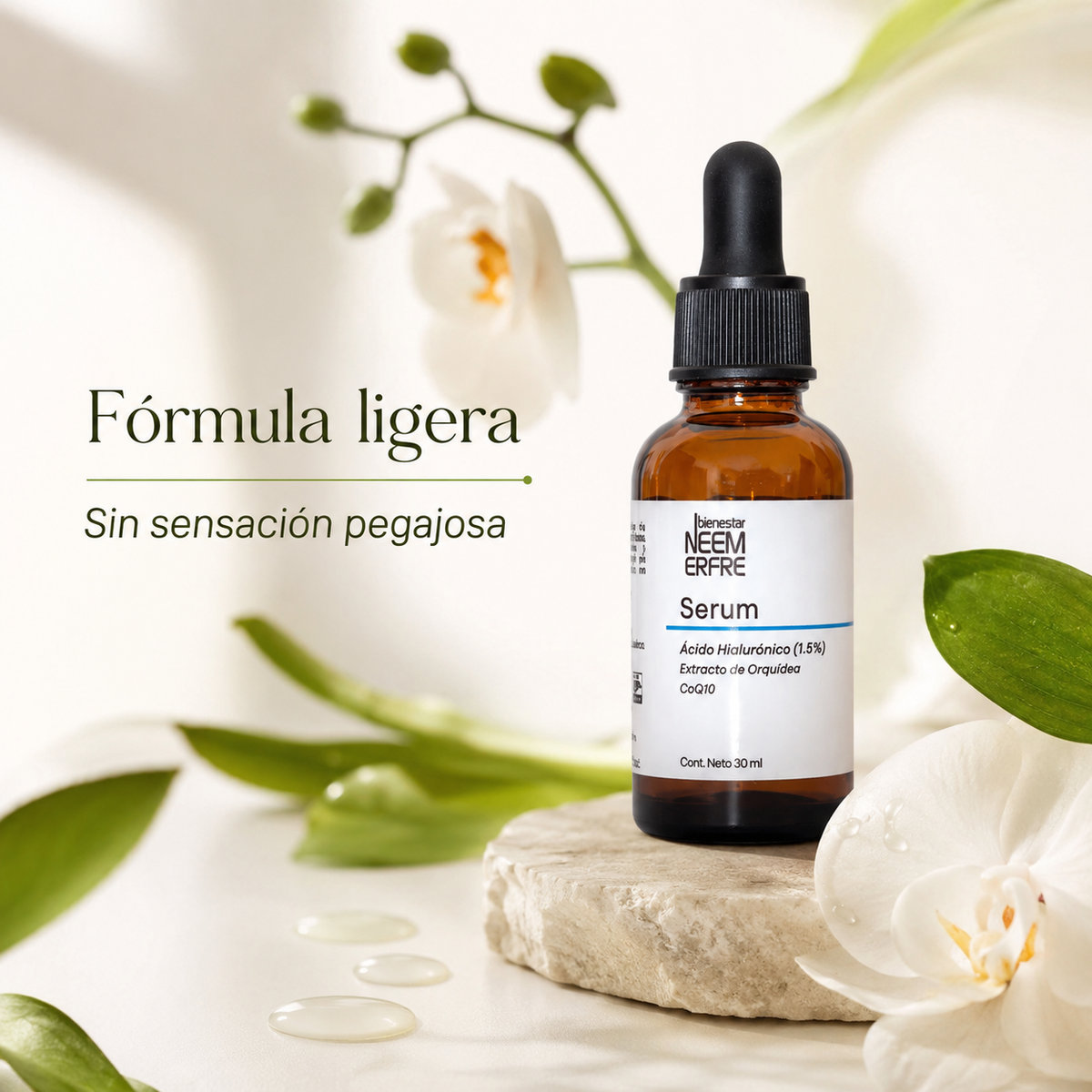 Serum de Ácido Hialurónico al 1.5% +  Coenzima Q10 + Escualano + extracto de orquídea