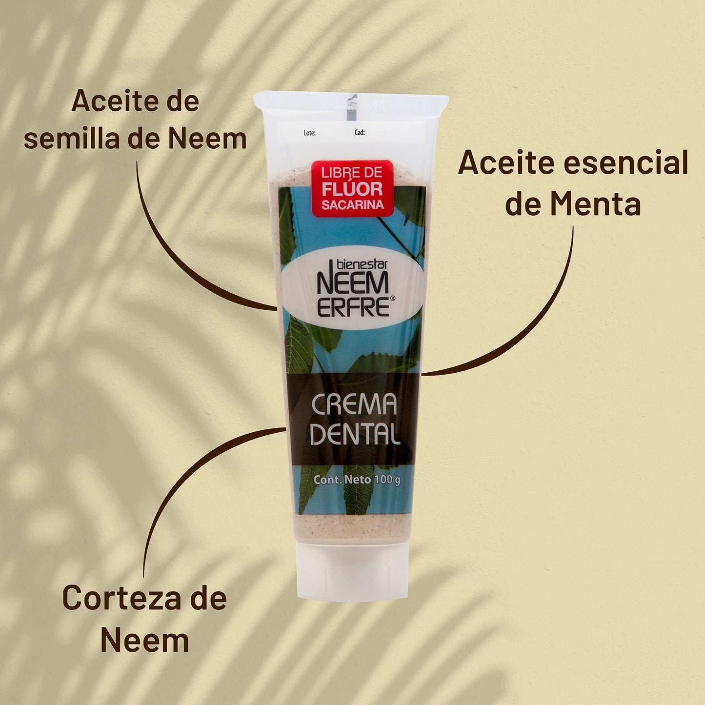 Crema dental de corteza de neem sabor menta